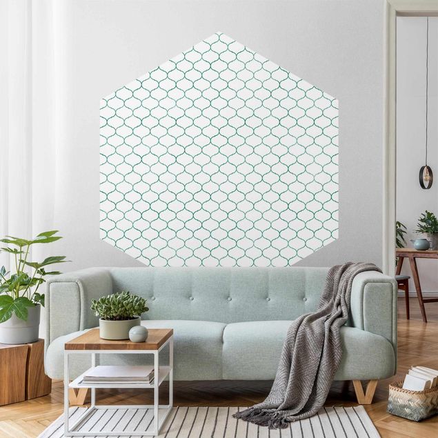 Hexagon Behang Moroccan Watercolour Line Pattern