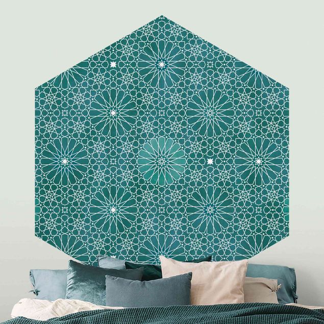 Hexagon Behang Moroccan Flower Pattern