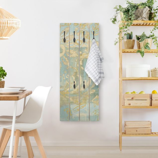Wandkapstokken houten pallet Moroccan Collage In Gold And Turquoise