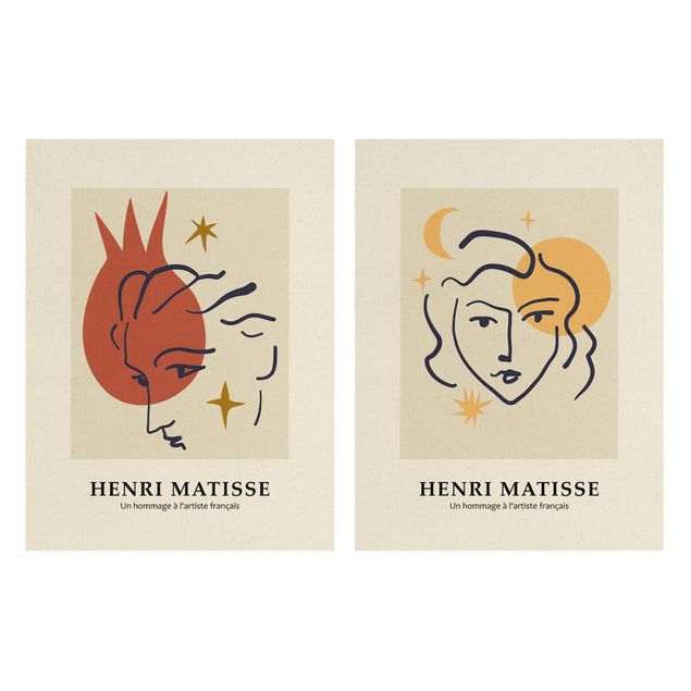 Natuurlijk canvas schilderijen - 2-delig  Matisse Homage - Faces