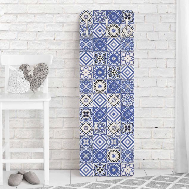 Wandkapstokken houten paneel Mediterranean Tile Pattern