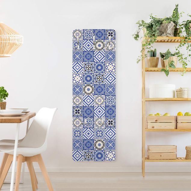 Wandkapstokken houten paneel Mediterranean Tile Pattern