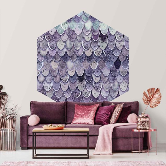 Hexagon Behang Mermaid Magic In Purple