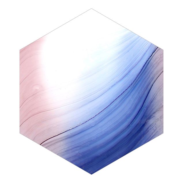 Hexagon Mustertapete selbstklebend - Melierter Farbtanz Blau mit Rosa