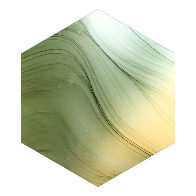 Hexagon Mustertapete selbstklebend - Meliertes Grün mit Honig