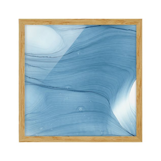 Bild mit Rahmen - Meliertes Mittelblau - Quadrat