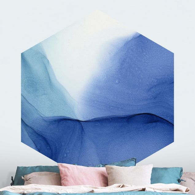Hexagon Mustertapete selbstklebend - Meliertes Tintenblau
