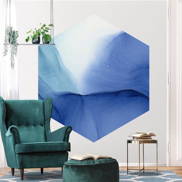 Hexagon Mustertapete selbstklebend - Meliertes Tintenblau
