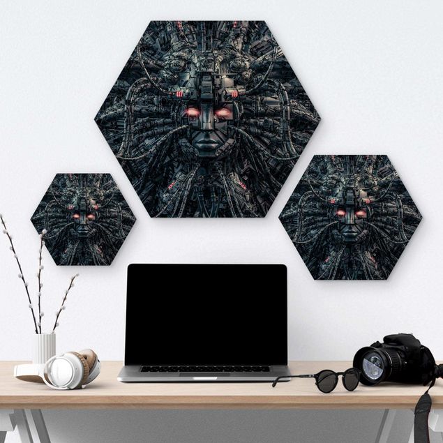 Hexagons houten schilderijen - Human Machine