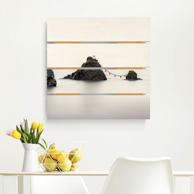 Houten schilderijen op plank Meoto Iwa -  The Married Couple Rocks