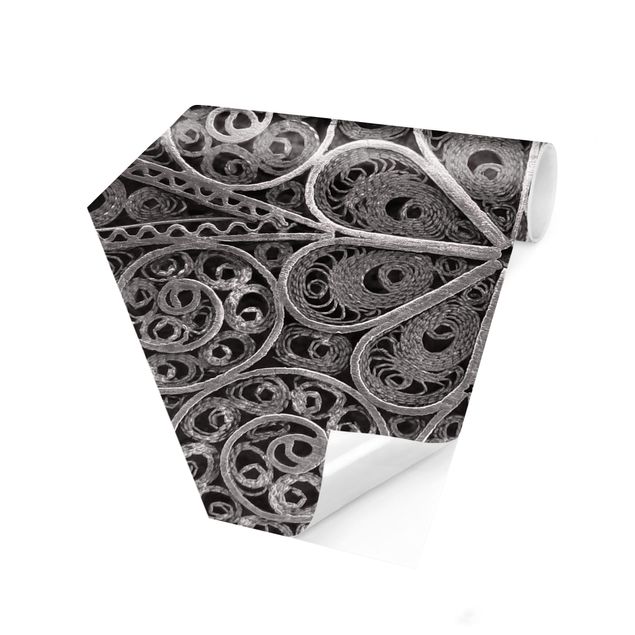Hexagon Behang Metal Ornamentation Mandala In Silver