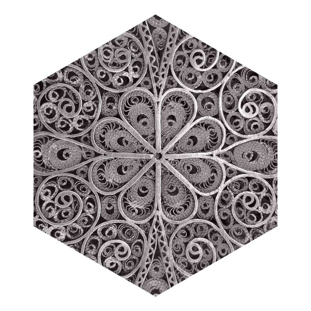 Hexagon Behang Metal Ornamentation Mandala In Silver