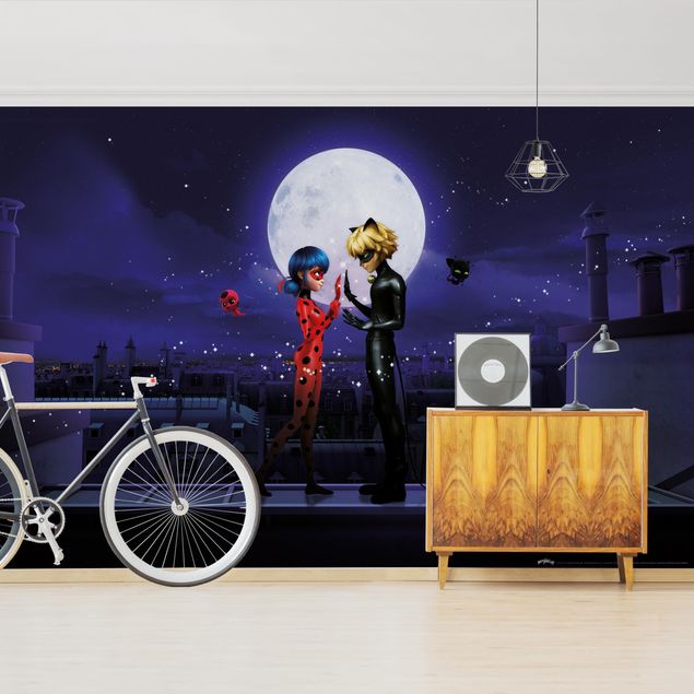 Fotobehang - Miraculous Ladybug And Cat Noir In The Moonlight
