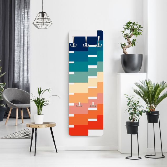 Wandkapstokken houten paneel Modern Rainbow Geometry
