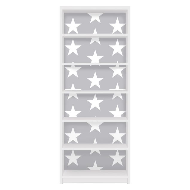 Meubelfolie IKEA Billy Boekenkast White Stars On Grey Background