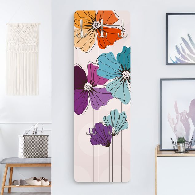 Wandkapstokken houten paneel Poppies In Pastel
