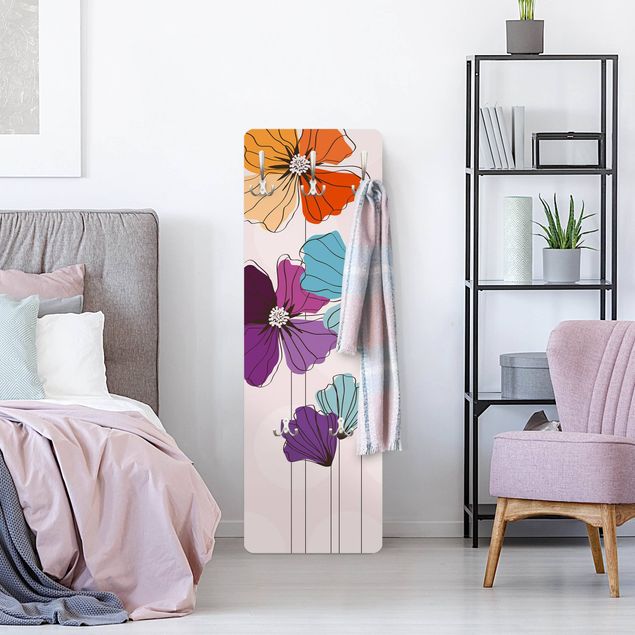 Wandkapstokken houten paneel Poppies In Pastel