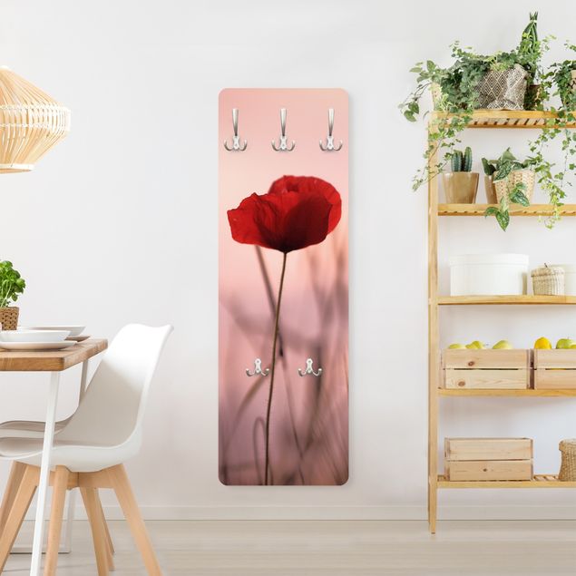Wandkapstokken houten paneel Poppy Flower In Twilight