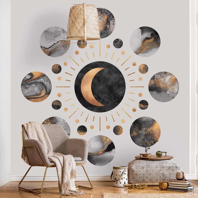 Fotobehang Moon Phases Abstract Gold