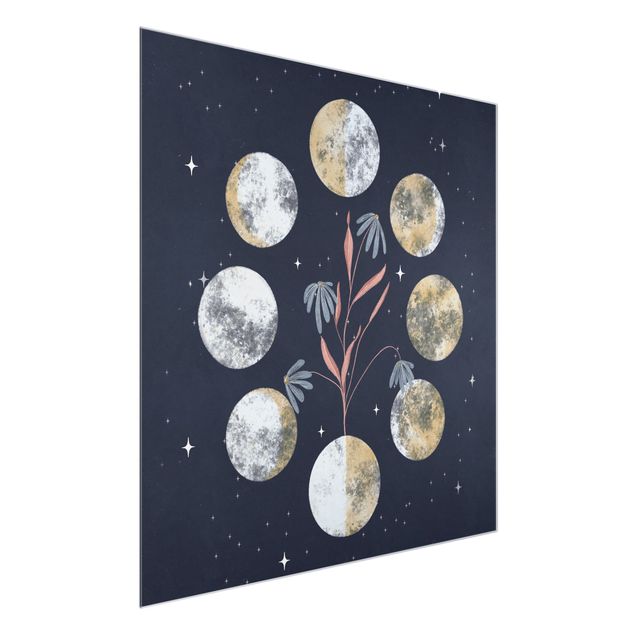 Glasschilderijen - Moon Phases and daisies