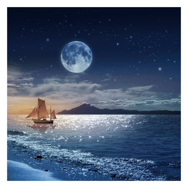 Fotobehang Moon Night Sea
