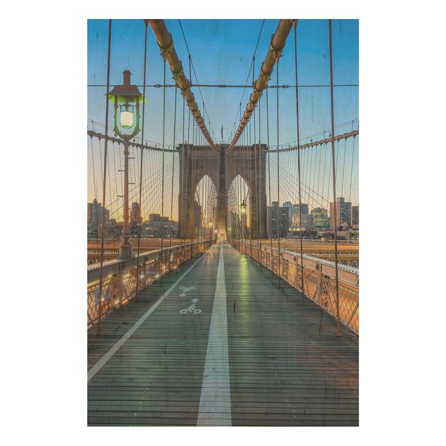Houten schilderijen Dawn On The Brooklyn Bridge