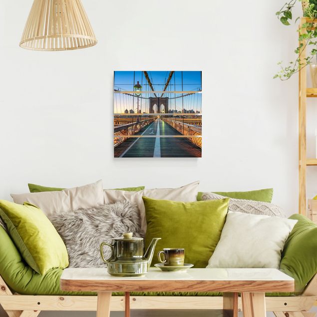 Houten schilderijen op plank Dawn On The Brooklyn Bridge