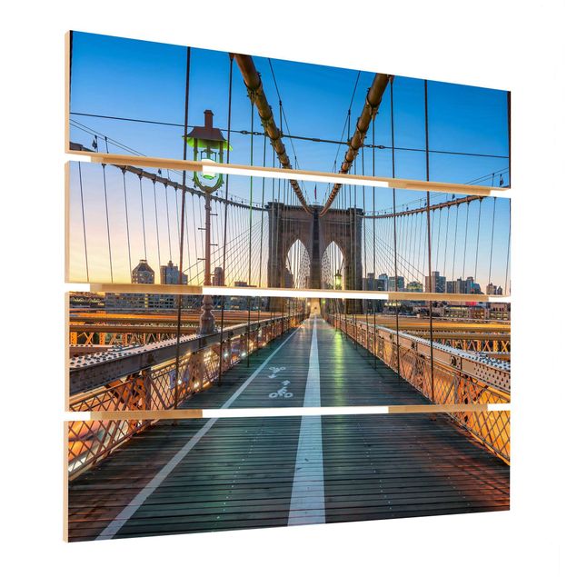 Houten schilderijen op plank Dawn On The Brooklyn Bridge