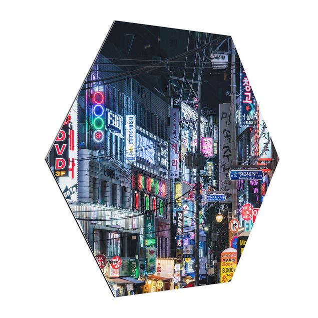 Hexagons Aluminium Dibond schilderijen Nightlife Of Seoul