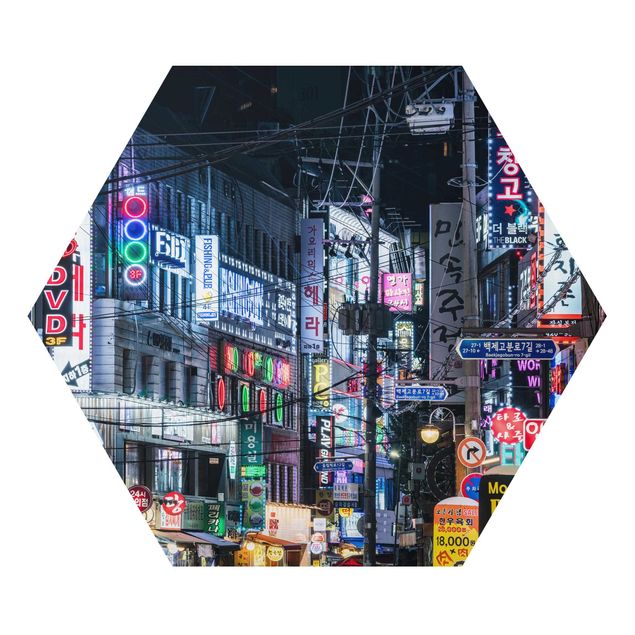Hexagons Aluminium Dibond schilderijen Nightlife Of Seoul