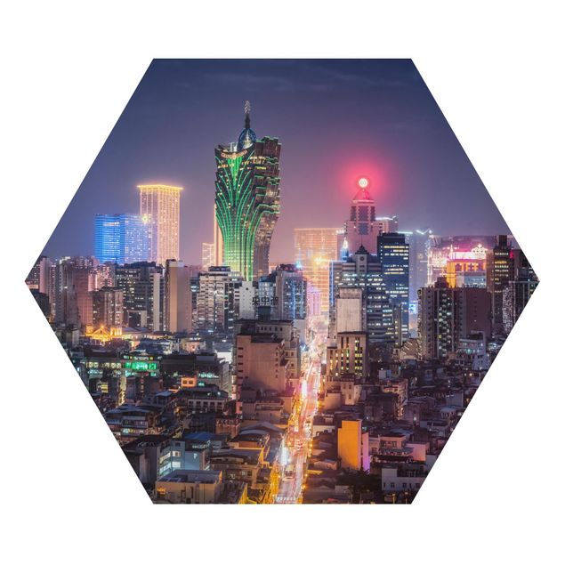 Hexagons Aluminium Dibond schilderijen Illuminated Night In Macao