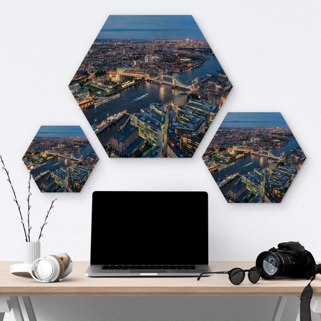 Hexagons houten schilderijen London At Night