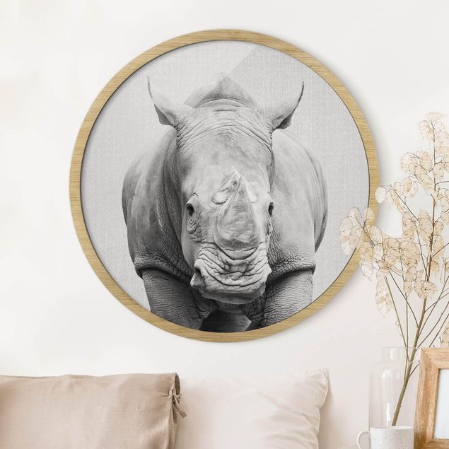 Runde Bilder mit Rahmen Rhinoceros Nora Black And White