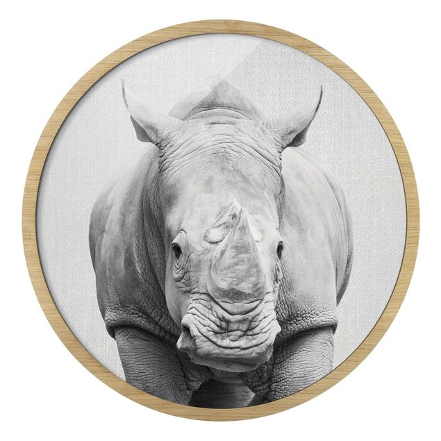 Rond schilderijen Rhinoceros Nora Black And White