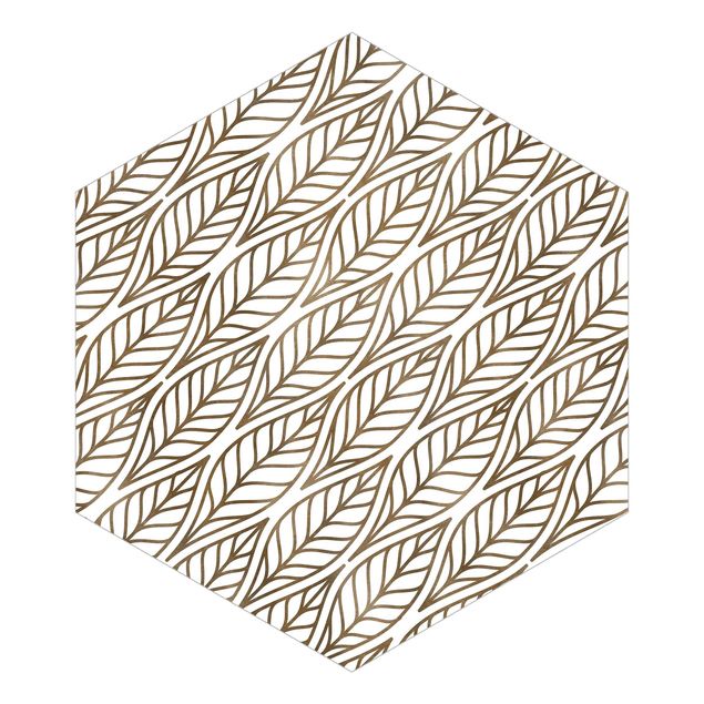 Hexagon Behang Natural Pattern Leaves Gold