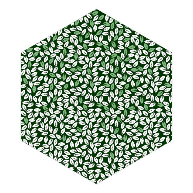 Hexagon Behang Natural Pattern Rain Of Leaves In Green