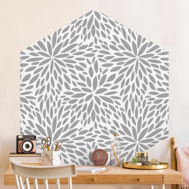 Hexagon Behang Natural Pattern Flowers In Gray