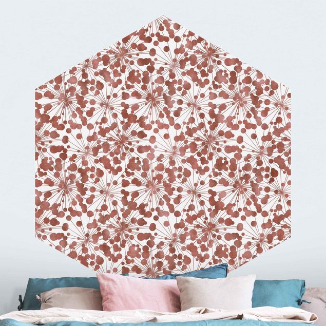Hexagon Behang Natural Pattern Dandelion With Dots Copper