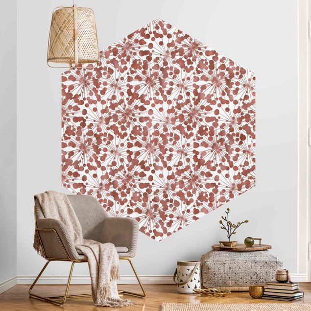 Hexagon Behang Natural Pattern Dandelion With Dots Copper