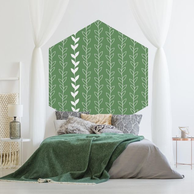 Hexagon Behang Natural Pattern Tendril Lines On Green