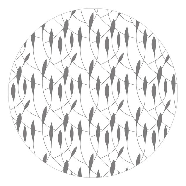 Behangcirkel Natural Pattern Sweeping Leaves In Grey
