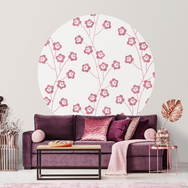 Behangcirkel Natural Pattern Delicate Flowers In Pink