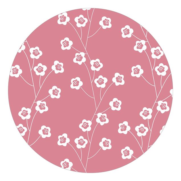 Behangcirkel Natural Pattern Delicate Flowers In Front Of Pink