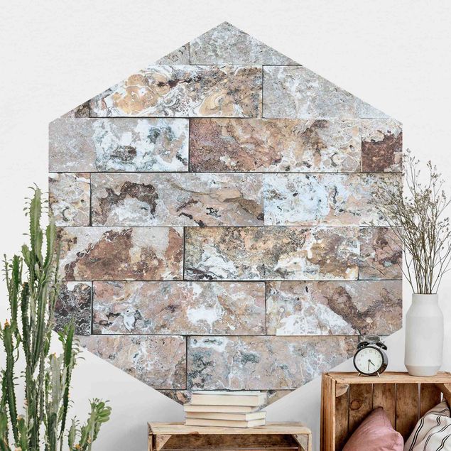 Hexagon Behang Natural Marble Stone Wall