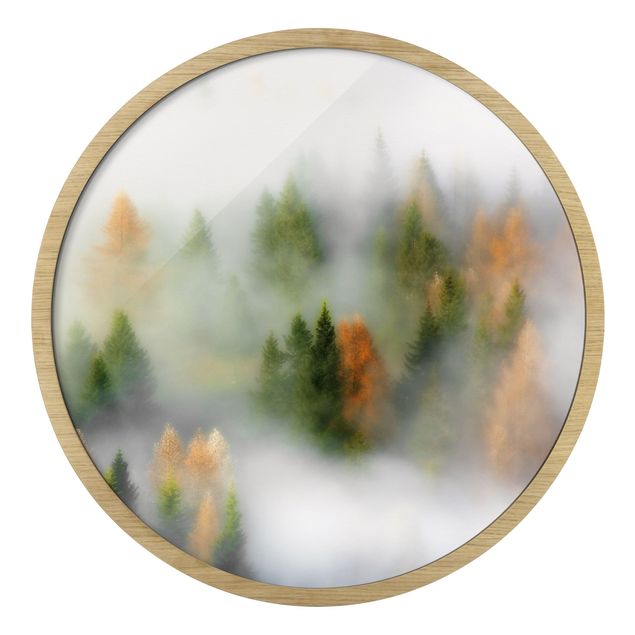 Rond schilderijen Foresta nebbiosa in autunno