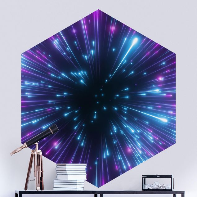 Hexagon Mustertapete selbstklebend - Neon Feuerwerk