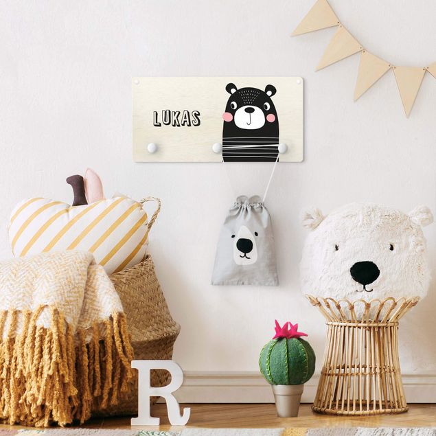 Wandkapstokken voor kinderen Cute Striped Bear With Customised Name