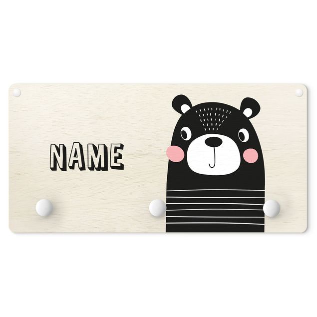 Wandkapstokken voor kinderen Cute Striped Bear With Customised Name