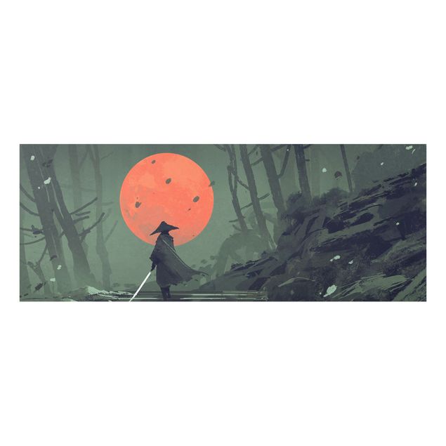 Glasschilderijen - Ninja In Red Moonlight