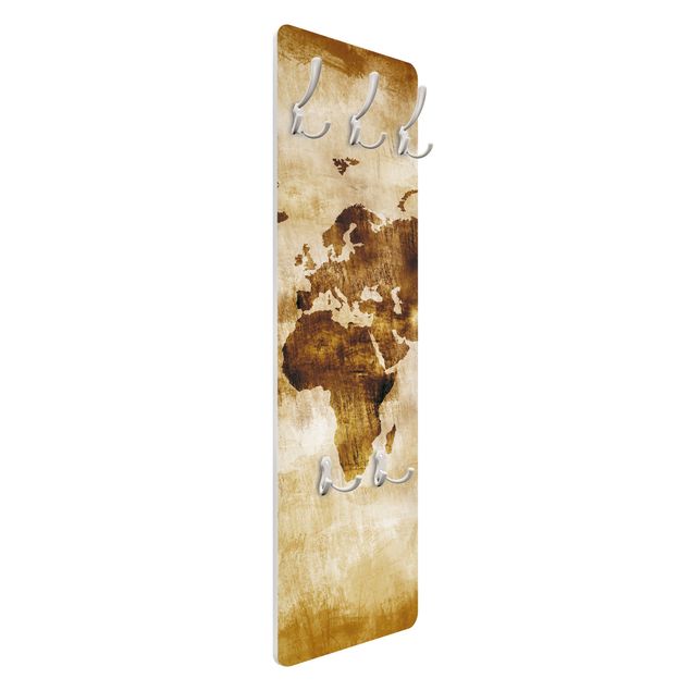 Wandkapstokken houten paneel No.CG75 Map Of The World